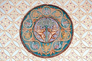 Circular glazed decoration on wall