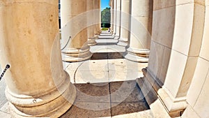 Circular granite stone columns in medieval buildings