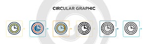 Circular graphic vector icon in 6 different modern styles. Black, two colored circular graphic icons designed in filled, outline,