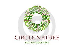 Circular Green Leaf Plant Tree Branch for Nature Health Herb or Environment Logo