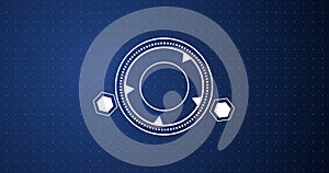 circular and hexagonal HUD technology element moving on grid dots bg.