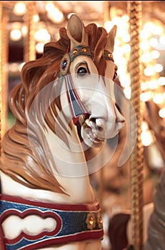 Circular horse carousel close up