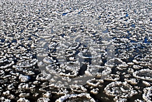 Circular ice floes on lake