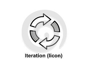 Circular icon featuring three grey arrows