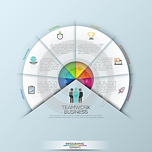 Circular infographic design template with 6 sectoral elements