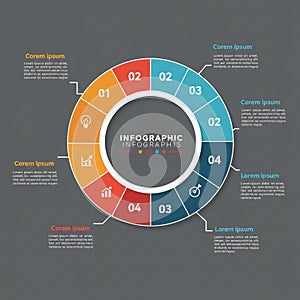 Circular infographic with a segmented ring design on a gray background. It features