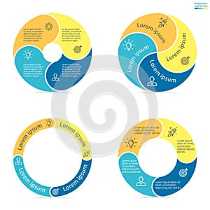 Circular infographics with rounded colored sections.