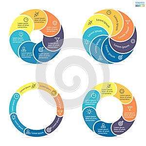 Circular infographics with rounded colored sections.