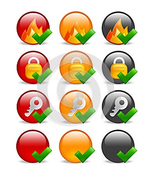 Circular internet security icon set