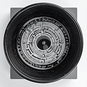 Circular Labyrinth Puzzle in Black and White