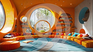 Circular Library Room with Cozy Seating