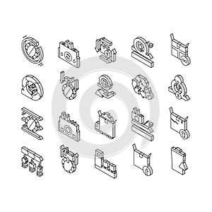Circular And Linear Economy Model isometric icons set vector