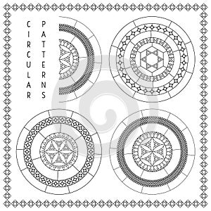 Circular linear pattern with geometric elements. Arabesque