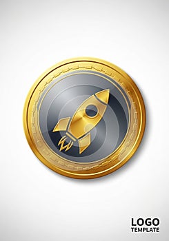 Circular logo design featuring a stylized rocket icon centered on a