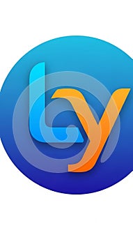 A circular logo features a gradient background transitioning from light blue at the top