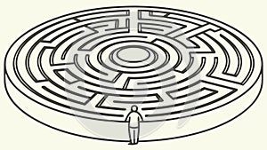 Circular Maze with Person - Challenge, Journey Problem Solving, vector design Generative AI