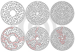 Circular mazes. 3 version with different complexity.