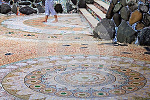Circular mosaic mandalas on the floor Of Pha Sorn Kaew, Khao Kor, Phetchabun, Thailand. photo