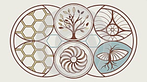 Circular motifs with nature and abstract themes, symbolic patterns vector design Generative AI