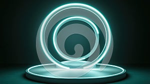 Circular Neon Light Installation on Dark Background