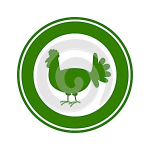 Circular panel with green free-range chicken on white background - vector