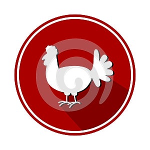 Circular panel with red free-range chicken on white background - vector