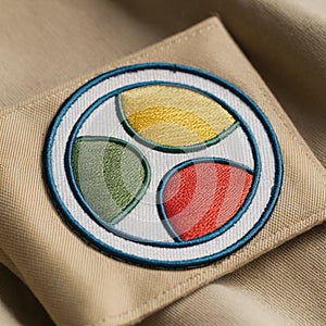 a circular patch or embroidered design with three colorful sections photo