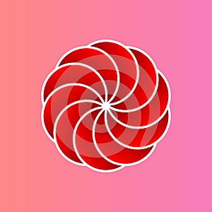 Circular Pattern Art. Red and White Flower Design.