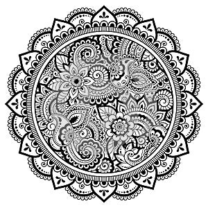 Circular pattern in form of mandala with flower for Henna, Mehndi, tattoo, decoration. Decorative ornament in ethnic oriental