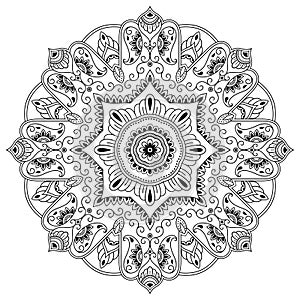 Circular pattern in form of mandala with flower for Henna, Mehndi, tattoo, decoration. Decorative ornament in ethnic oriental styl