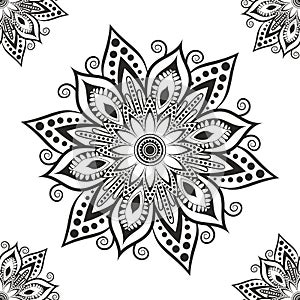 Circular pattern in form of mandala for Henna Mehndi tattoo decoration. Decorative ornament in ethnic oriental style.