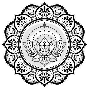 Circular pattern in form of mandala with lotus flower for Henna  Mehndi  tattoo  decoration. Decorative ornament in ethnic