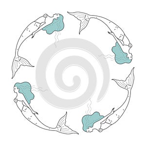 Circular pattern with mermaids.