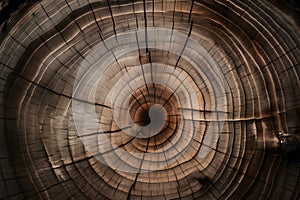 circular patterns on a cross section of a giant and old tree trunk