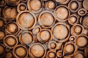 circular patterns on a cross section of a giant and old tree trunk