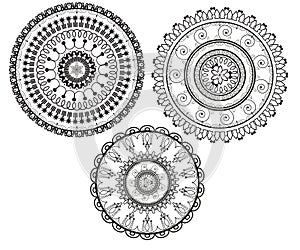 Circular patterns in form of mandala for henna. Mehndi.