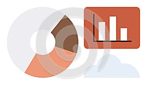 Data Visualization with Pie Chart, Bar Graph, and Cloud Storage Symbol for Analytics Concept