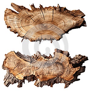 Circular piece of wooden cross section isolated on transparent background.