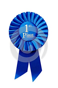 Circular pleated blue winners rosette photo