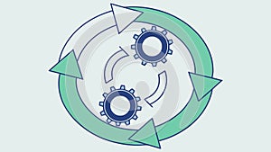 Circular Process with Interlocking Gears, Continuous Workflow Cycle, vector design Generative AI