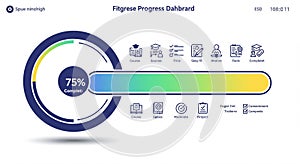Circular progress indicator at 75% complete, with a gradient bar transitioning from
