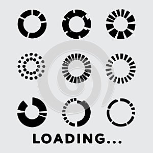 Circular progress indicators and loading text graphic