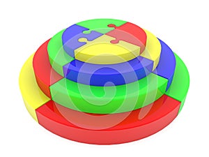 Circular pyramid of colored puzzle pieces