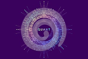 Circular quantum computer technology concept. Sphere explosion background. Deep learning artificial intelligence. Big