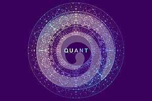 Circular quantum computer technology concept. Sphere explosion background. Deep learning artificial intelligence. Big