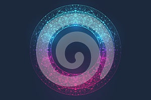 Circular quantum computer technology concept. Sphere explosion background. Deep learning artificial intelligence. Big
