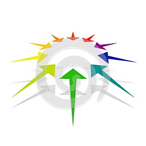 Circular, radial arrows for convergence, shrink, suction, merge concepts. Pointer design for collapse, squeeze themes