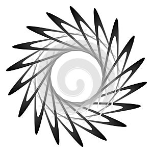 Circular, radial icon, motif, mandala shape. Swirl, twirl, helix, volute rotation geometric design element. Abstract circle