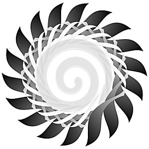 Circular, radial icon, motif, mandala shape. Swirl, twirl, helix, volute rotation geometric design element. Abstract circle