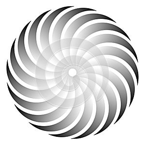 Circular, radial icon, motif, mandala shape. Swirl, twirl, helix, volute rotation geometric design element. Abstract circle